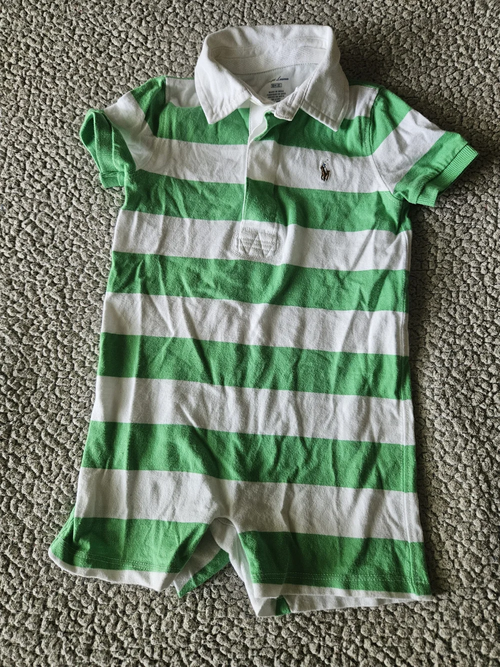 Ralph Lauren Green & White Striped Polo Romper
